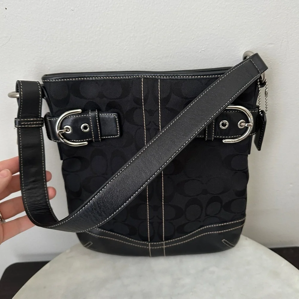 COACH Signature Restored Small duffle Purse Handbag Y2K Leather and canvas Black - Picture 7 of 11